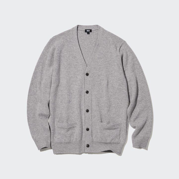 uniqlo premium lambswool v neck mens jumpers grey