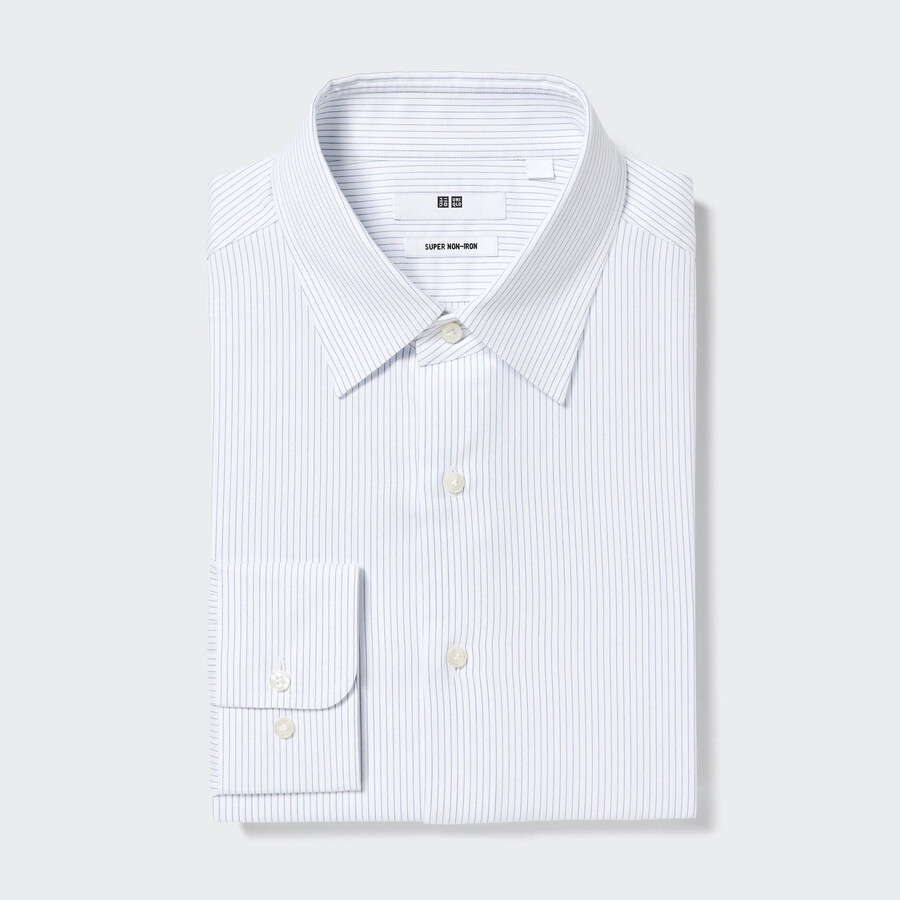 blue uniqlo super non iron regular fit striped regular collar mens shirts