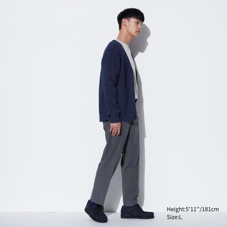 grey uniqlo smart gunclub checked ankle length mens trousers