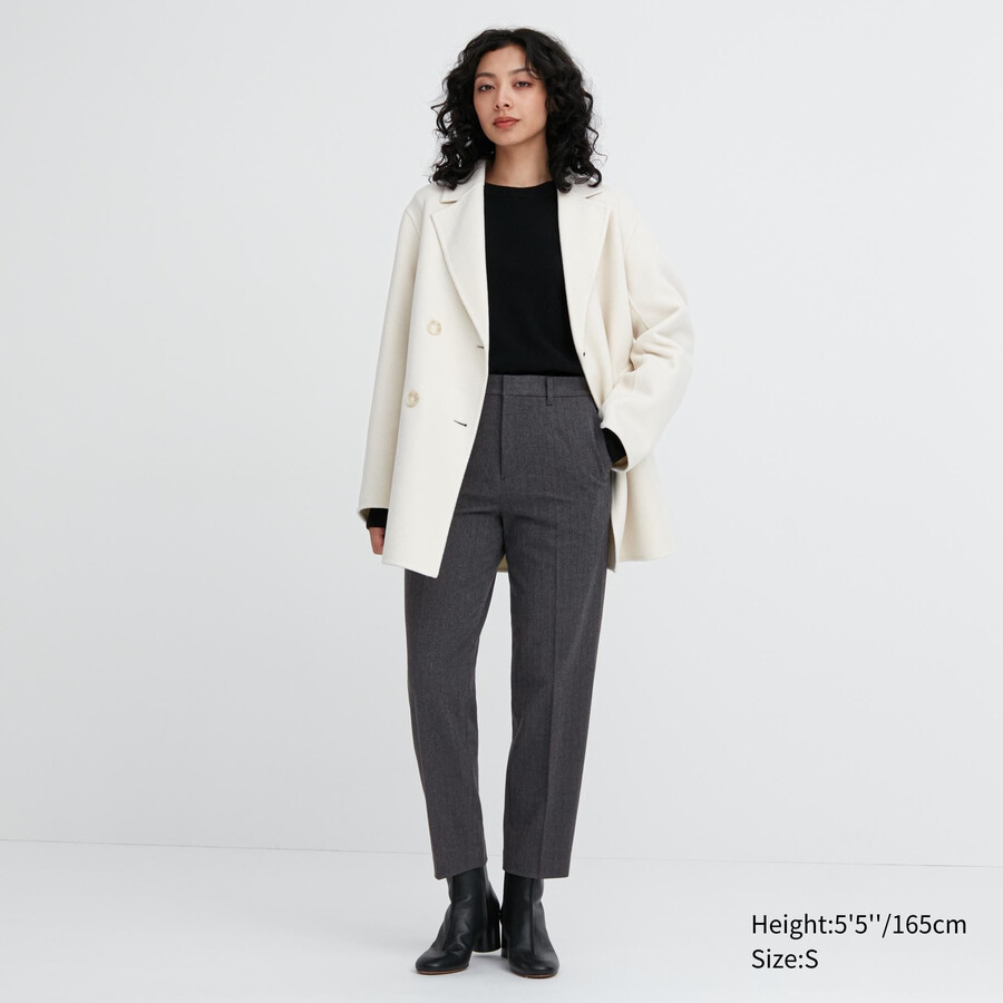 dark grey womens uniqlo smart brushed herringbone ankle length tops